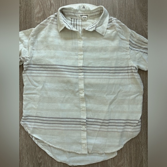 Billabong Button Down Top Womens Medium Cream Cotton Beachy Boho Neutral Coastal - Picture 5 of 11